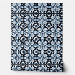 Frosted Regal Bloom Petite - Blue, White, Black Wallpaper