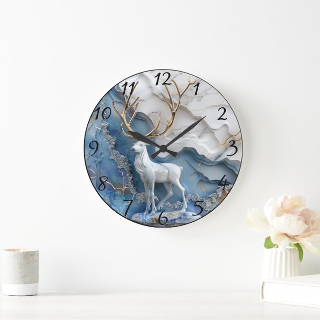 Frosted Reindeer Christmas Scene Large Clock (Home)