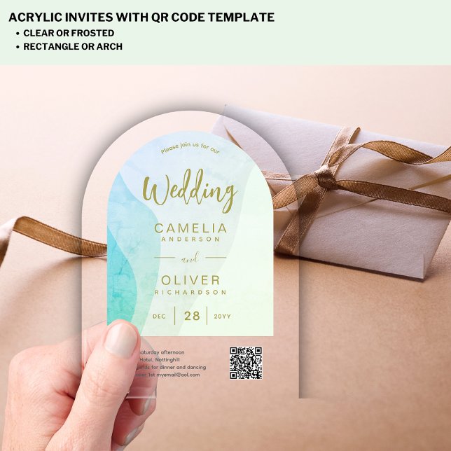 Frosted Sea Glass Abstract QR Code RSVP Modern Acrylic Invitations (Creator Uploaded)