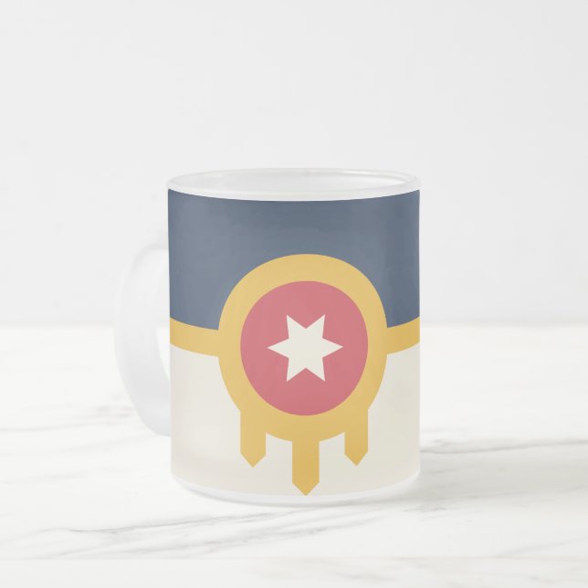 Frosted small glass mug, flag of Tulsa, Oklahoma Coffee Mug (Front Left)