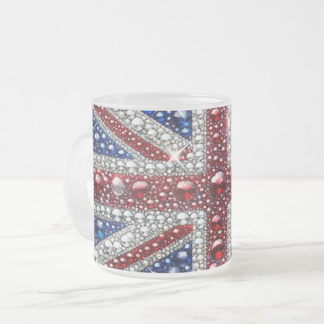 Frosted small glass mug with British Colors (Front Left)