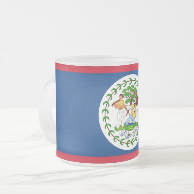 Frosted small glass mug with flag of Belize (Front Left)