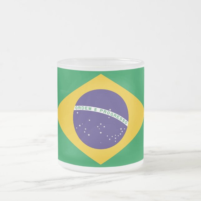 Frosted small glass mug with flag of Brazil (Center)