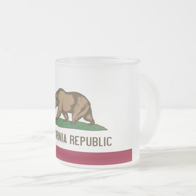 Frosted small glass mug with flag of California (Front Right)
