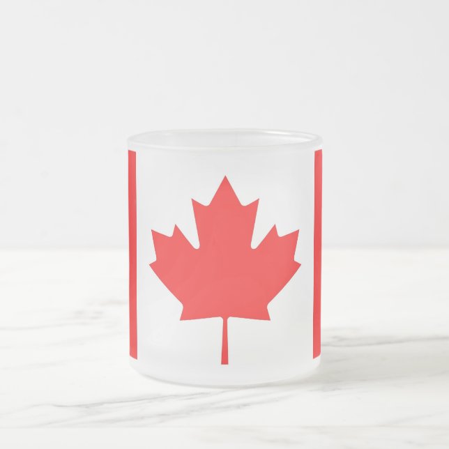 Frosted small glass mug with flag of Canada (Center)