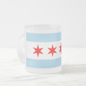 Frosted small glass mug with flag of Chicago (Front Left)