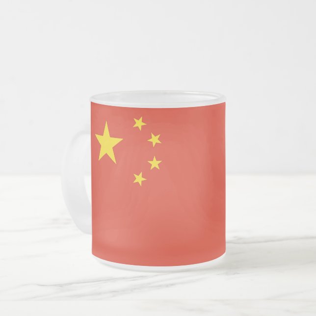 Frosted small glass mug with flag of China (Front Left)