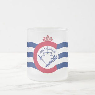 Frosted small glass mug with flag of Cincinnati