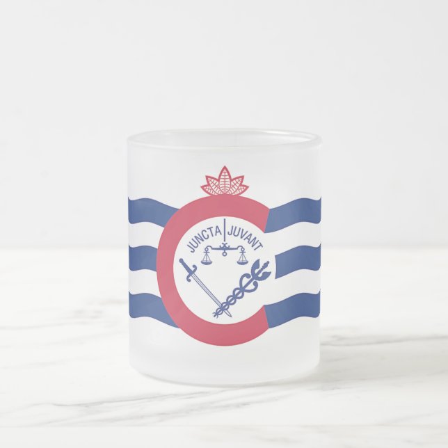 Frosted small glass mug with flag of Cincinnati (Center)