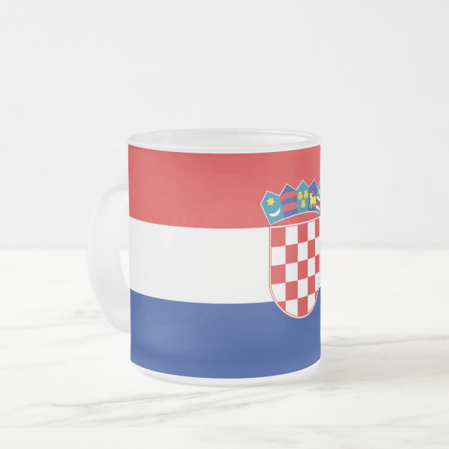 Frosted small glass mug with flag of Croatia (Front Left)