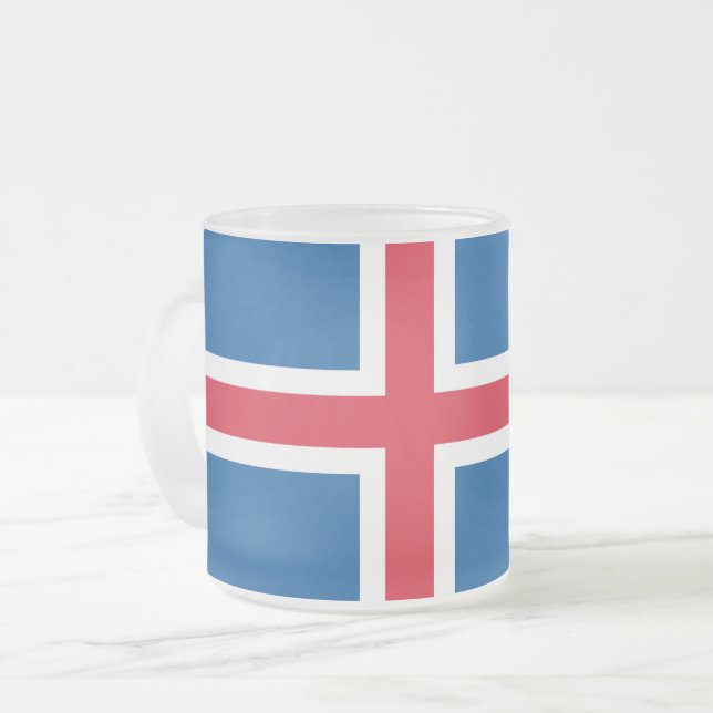 Frosted small glass mug with flag of Iceland (Front Left)