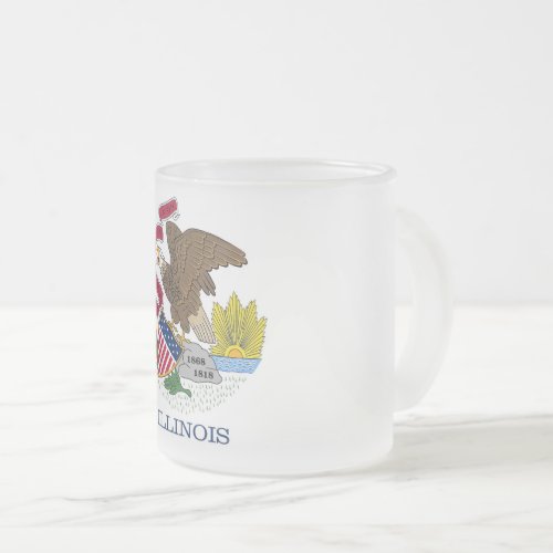 Frosted small glass mug with flag of Illinois