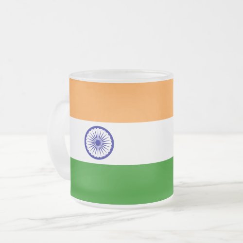 Frosted small glass mug with flag of India