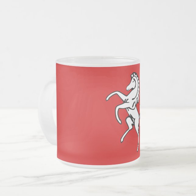 Frosted small glass mug with flag of Kent, England (Front Left)