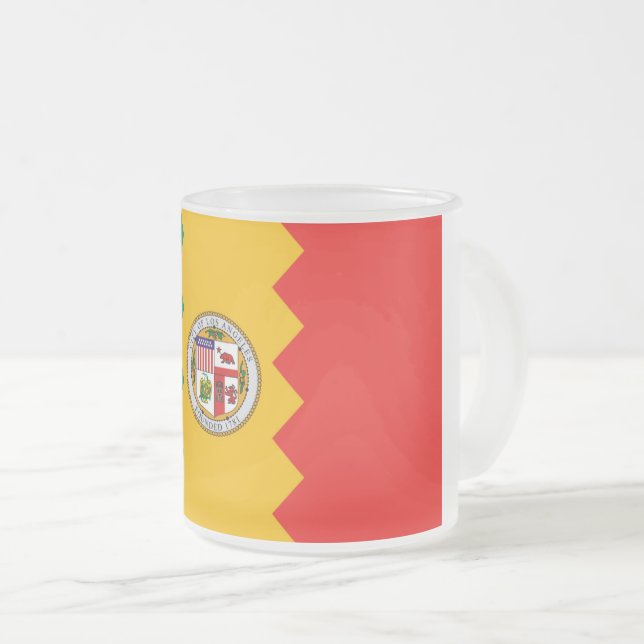Frosted small glass mug with flag of Los Angeles (Front Right)