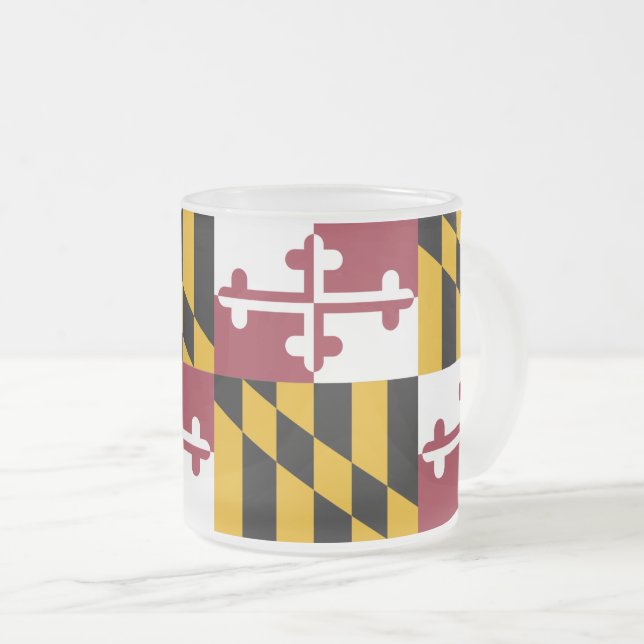 Frosted small glass mug with flag of Maryland (Front Right)