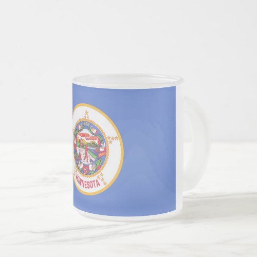 Frosted small glass mug with flag of Minnesota
