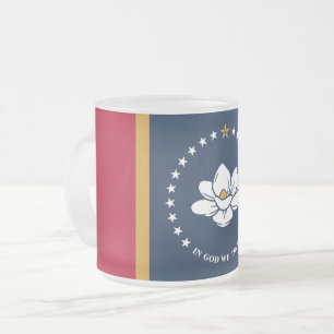 Frosted small glass mug with flag of Mississippi