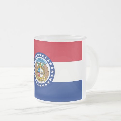 Frosted small glass mug with flag of Missouri