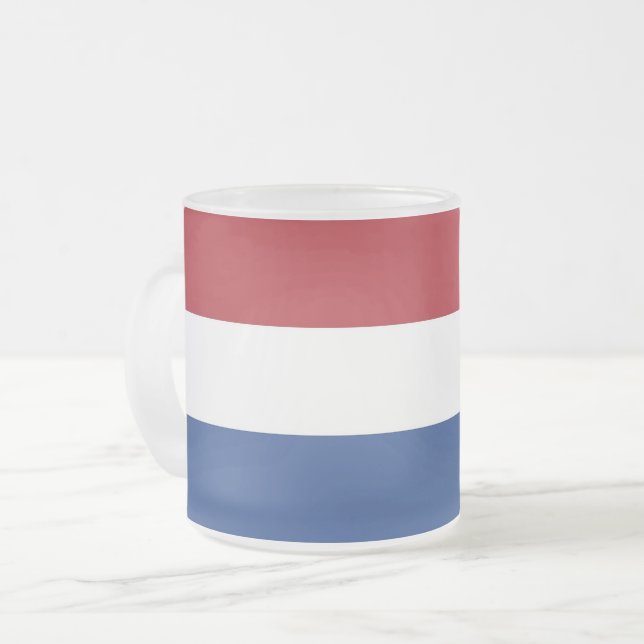 Frosted small glass mug with flag of Netherlands (Front Left)