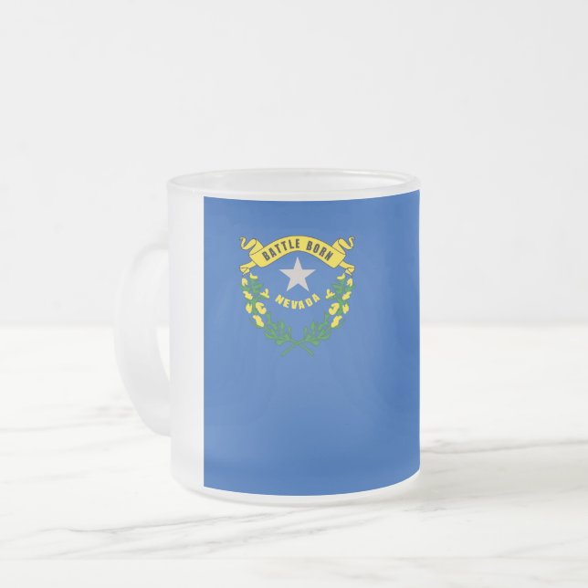 Frosted small glass mug with flag of Nevada (Front Left)