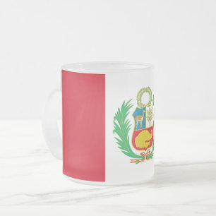 Frosted small glass mug with flag of Peru
