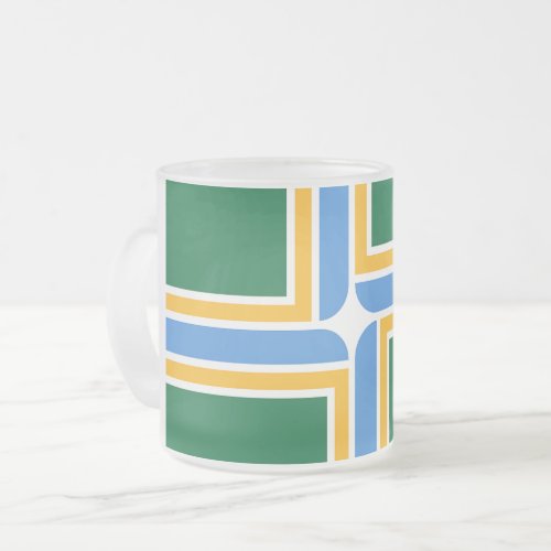 Frosted small glass mug with flag of Portland