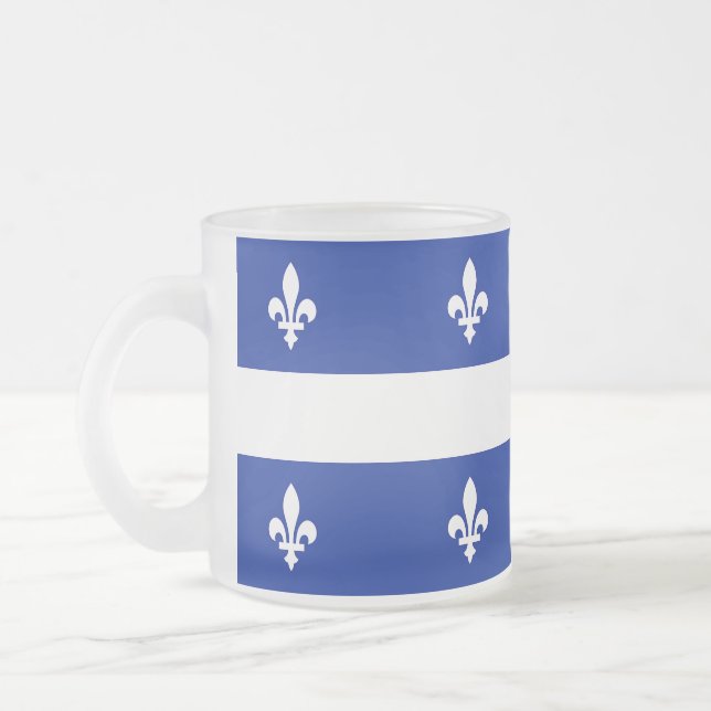 Frosted small glass mug with flag of Quebec (Left)