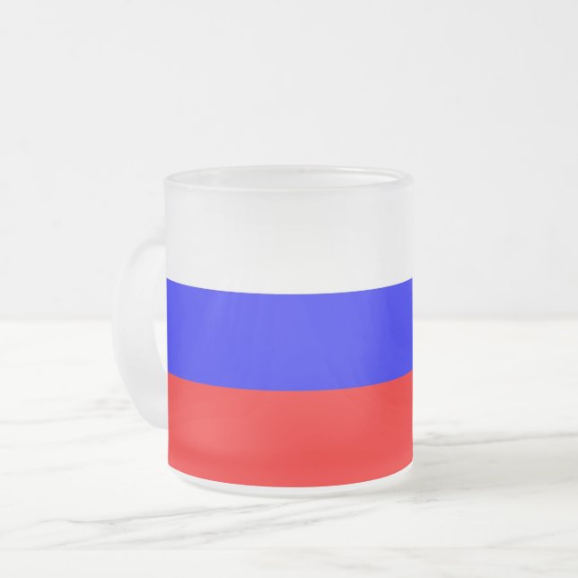 Frosted small glass mug with flag of Russia (Front Left)
