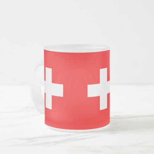 Frosted small glass mug with flag of Switzerland