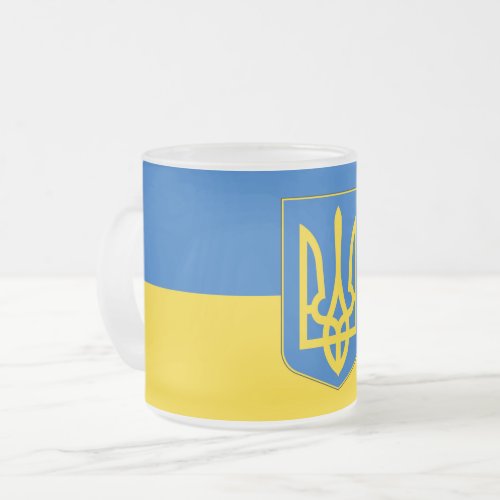 Frosted small glass mug with flag of Ukraine
