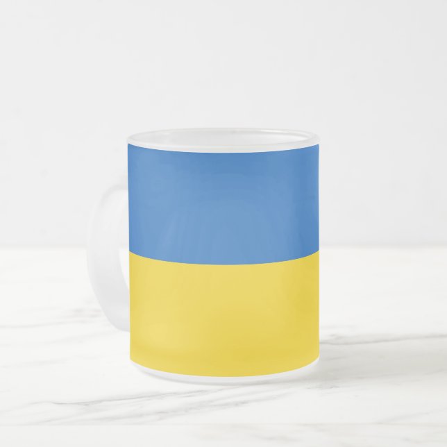 Frosted small glass mug with flag of Ukraine (Front Left)