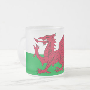 Frosted small glass mug with flag of Wales, UK
