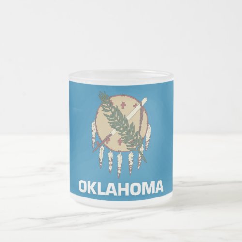 Frosted small glass mug with flag Oklahoma USA