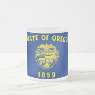 Frosted small glass mug with flag Oregon, USA