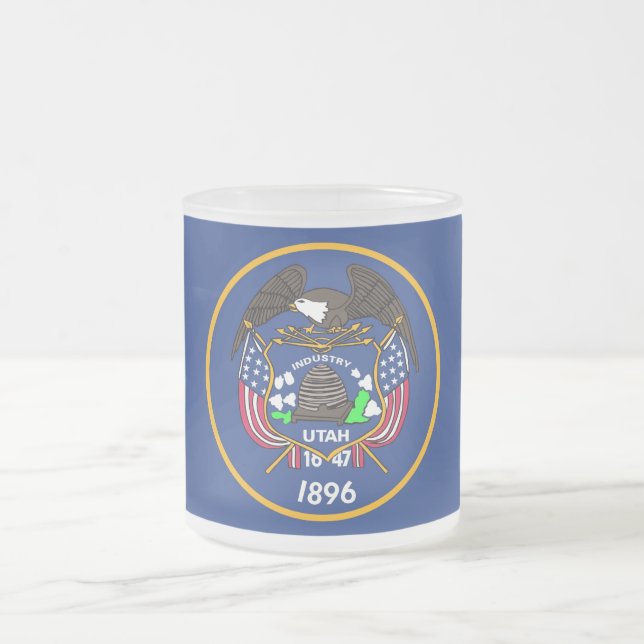 Frosted small glass mug with flag Utah, USA (Center)