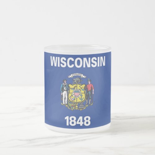 Frosted small glass mug with flag Wisconsin