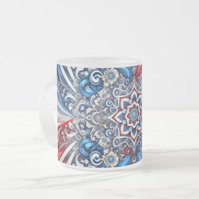 Frosted small glass mug with French Colors (Front Left)
