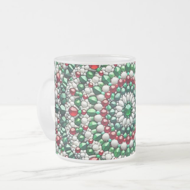 Frosted small glass mug with Italian Colors (Front Left)