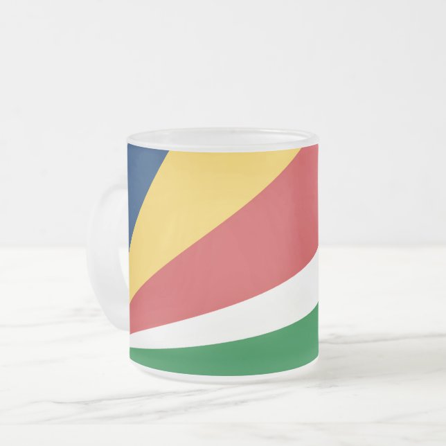 Frosted small glass mug with Seychelles Colors (Front Left)
