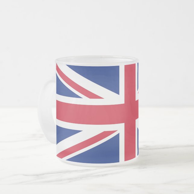 Frosted small glass mug with United Kingdom flag (Front Left)