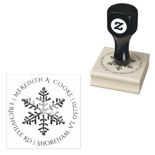 Frosted Snowflake Decorative Font Return Address Rubber Stamp