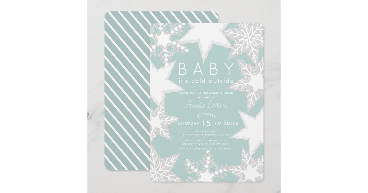 Frosted Snowflakes Blue Winter Baby Shower Invitation