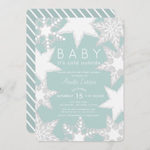 Frosted Snowflakes Blue Winter Baby Shower Invitation