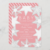 Frosted Snowflakes Pink Winter Baby Shower Invitation