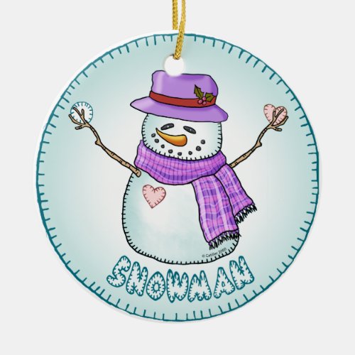 Frosted Snowman Ceramic Ornament