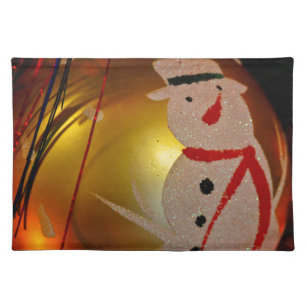 Frosted Snowman Ornament Cloth Placemat