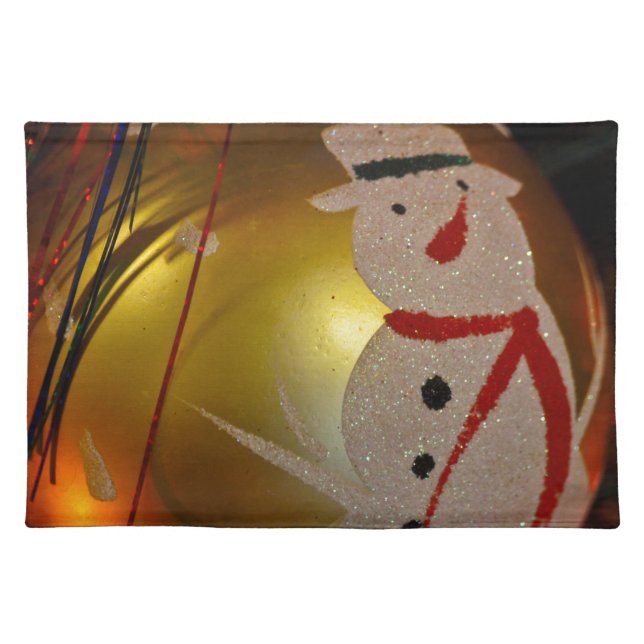 Frosted Snowman Ornament Cloth Placemat (Front)
