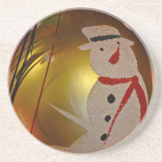 Frosted Snowman Ornament Drink Coaster (Front)