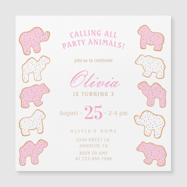 Frosted sprinkle Animal Cookie Magnetic Invitation (Front)